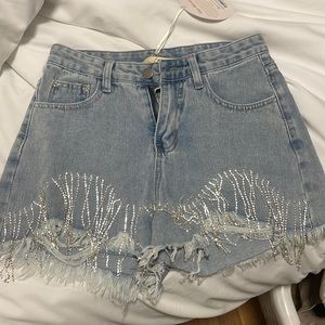 denim rhinestone shorts